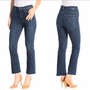 MOTHER The Hustler Ankle Fray High Waisted Dark Wash Jeans